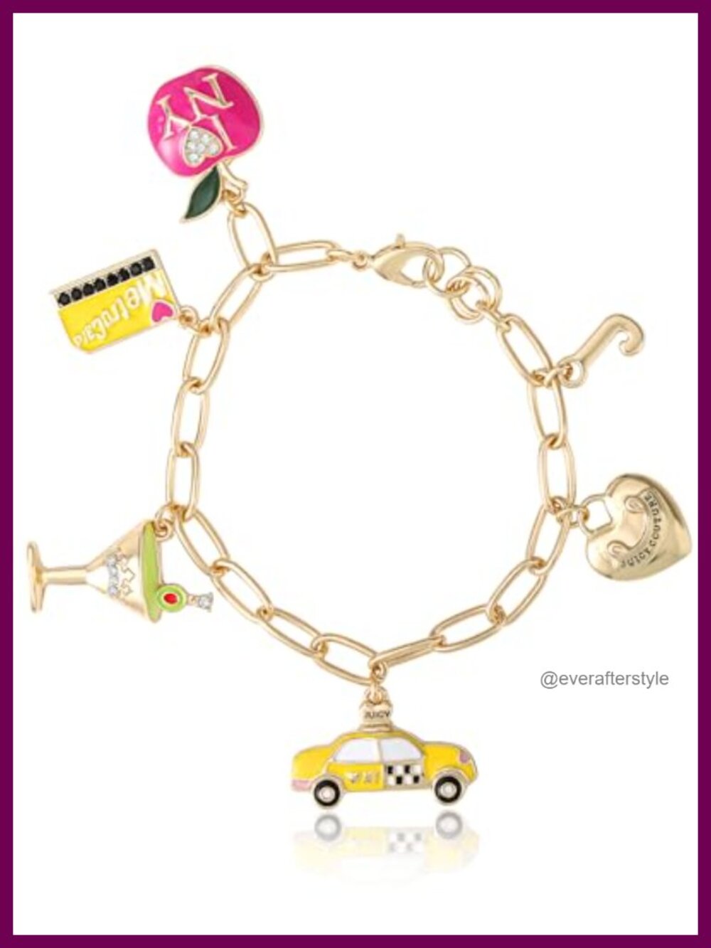 Juicy Couture Charm Bracelet Gold-Tone Chunky NYC Theme 7.5 in